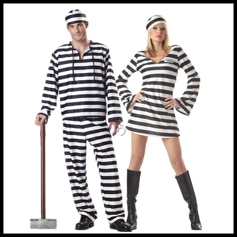 Black and White Striped Prisoner Costumes for Men and Women - Sexy Masquerade Halloween Outfits
