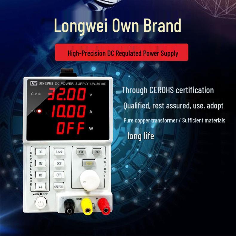 Longwei Adjustable Programmable DC Power Supply 30V 10A/5A for Electroplating and Repair