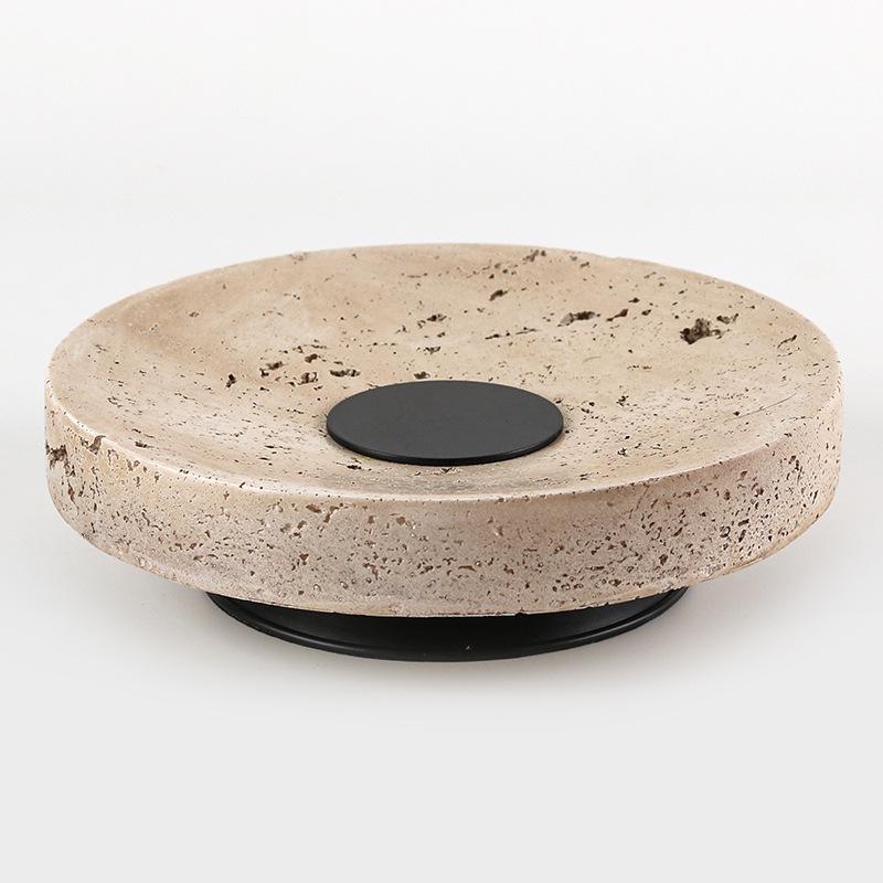 Wabi-Sabi High-Footed Round Fruit Plate - Light Luxury Yellow Travertine Style Decorative Tray
