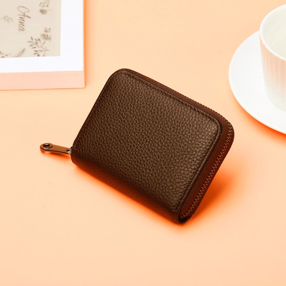 

Fashion Multi Slot Card Holder PU Leather Zipper Small Wallet Solid Color Coin Pouch Men Women кавовий