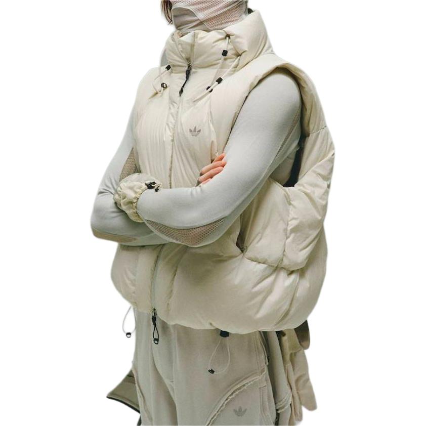 Adidas Originals X Hamcus Collaboration FW23 Solid Color Quilted Logo Drawstring Zipper Down Vest Unisex Vests White IU4839