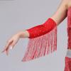 Women Latin Dance Stage Outfit Fringed Sleeves Shiny Rhinestone High Elastic Slim Fit for Dance Performance Competition Party Events
