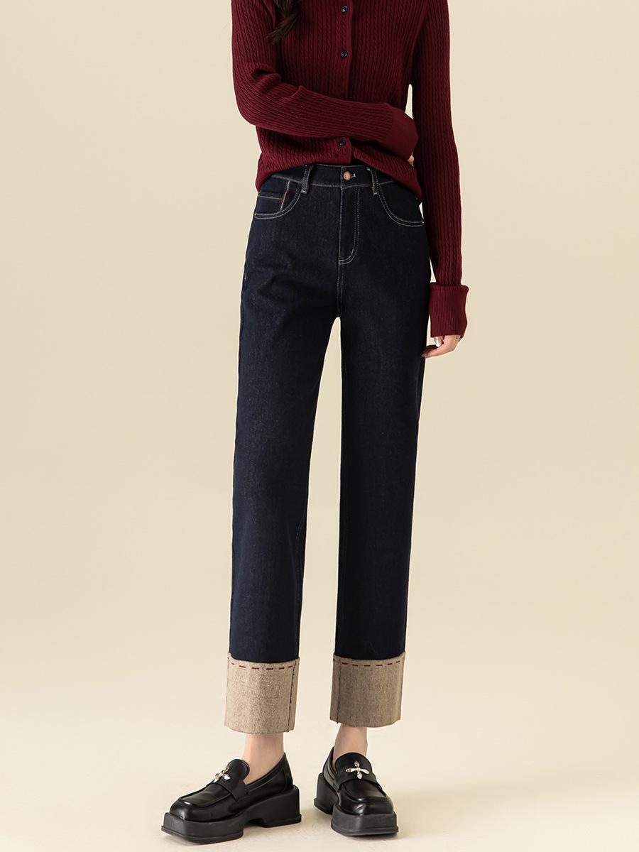 

**Xin Ge 2024 Dark Blue Winter Pipe Pants - Women s Petite Slimming Straight-Leg Jeans** 26