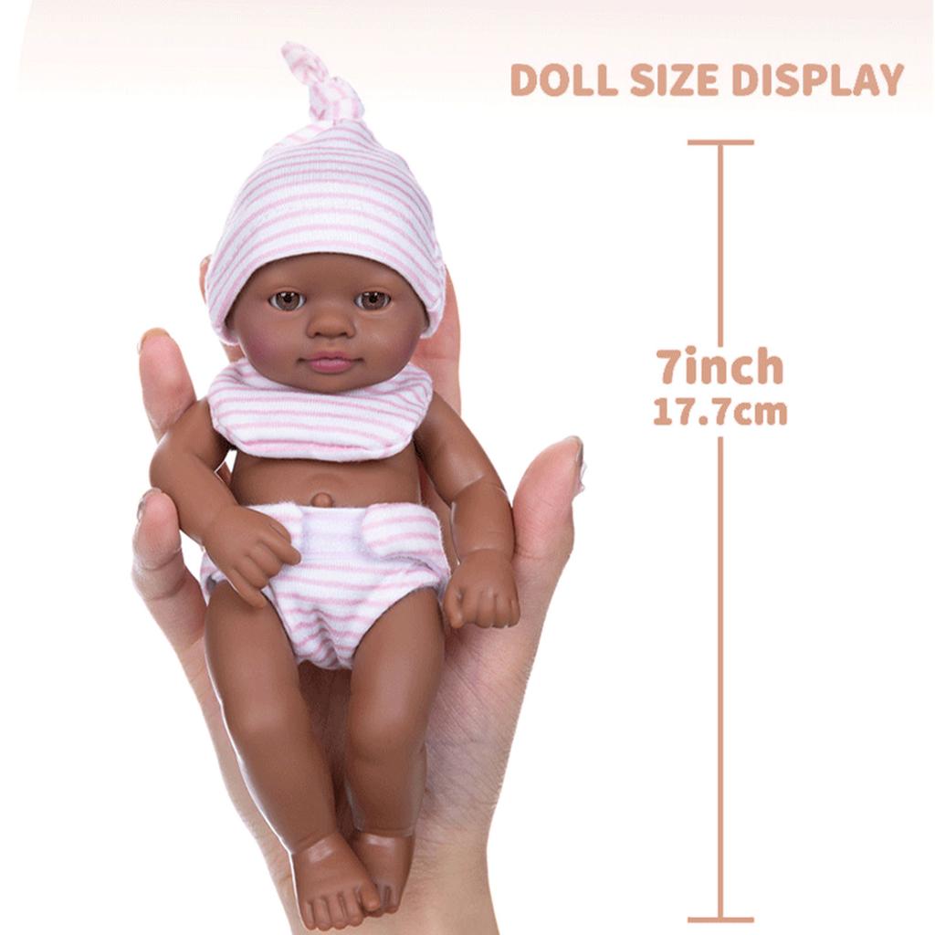 7Inch Vinyls African Reborns Baby Doll Safe Life Like Baby Dolls with Changeable Clothes For Infants And Doll Collectors