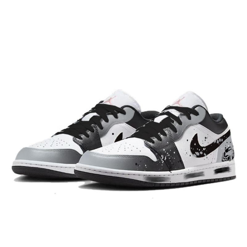 Jordan 1 Gray Ink Assassin Abrasion Resistant Low Top Vintage Basketball Shoes Men's Black Gray 553558-165(Team1267-)