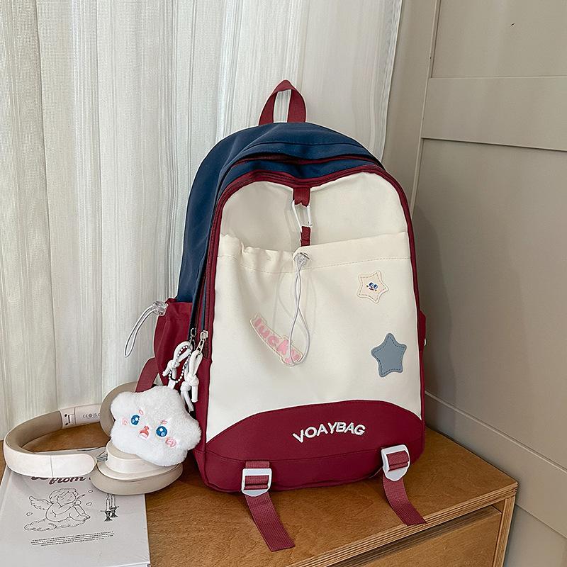 New High-value Niche Design Fresh Contrasting Color Campus Backpack Junior High School Students Lightweight Large-capacity Backpack