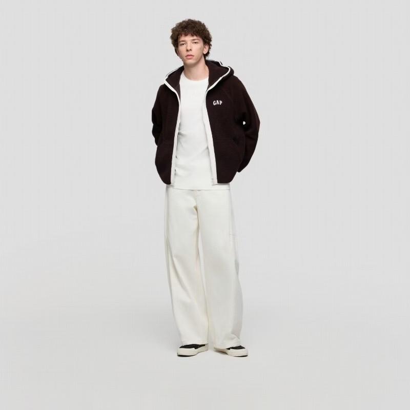 Gap Unisex Fall Colorblock Faux Shearling Hooded Zip-Up Jacket
