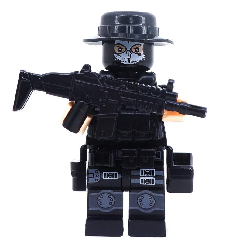 Qxl10 Black Swat Building Block Figurine Small Particle Mosaic Military Police Doll Toy
