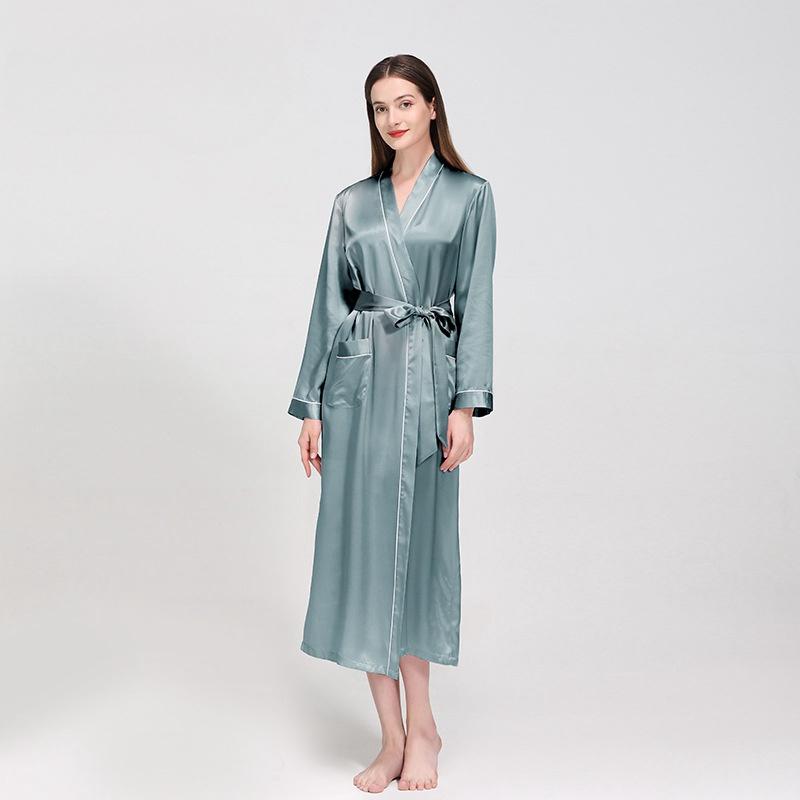 Mulberry Silk Long Wedding Bride Bridesmaid Robe Ladies Morning Dress Women Night Peniva Pure Silk Sexy Kimono Robe