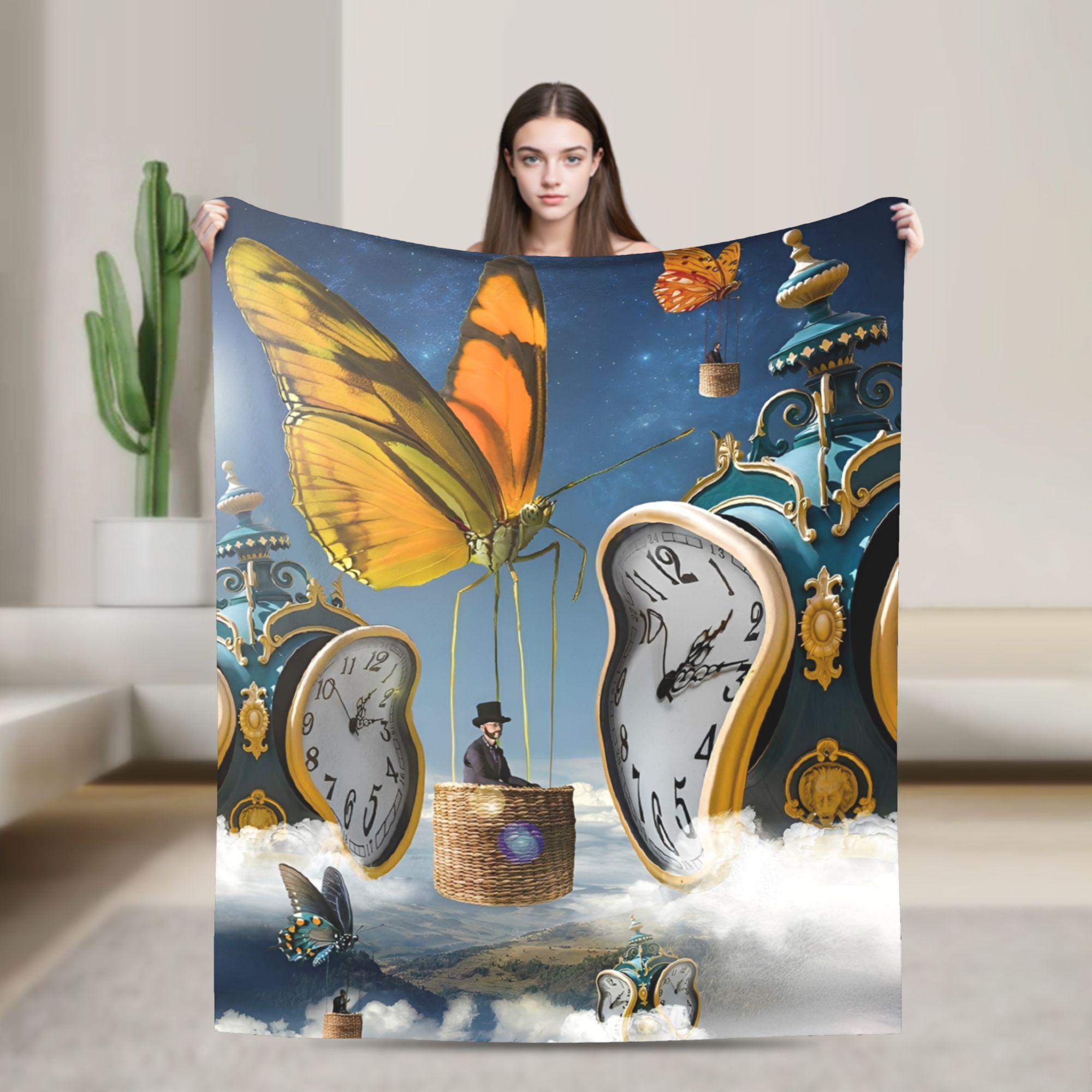Salvador Dali Art Collection Flannel Throw Blankets Melting Watch for Bedspread Knitted Blanket Lightweight Thin Multi-function 75x90cm