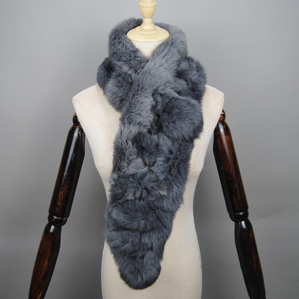 2026 New Arrival Winter Real Rabbit Fur Scarf Women Long Warm Genuine Rabbit Fur Scarves Female Knit Fluffy Pompoms Fur Scarves