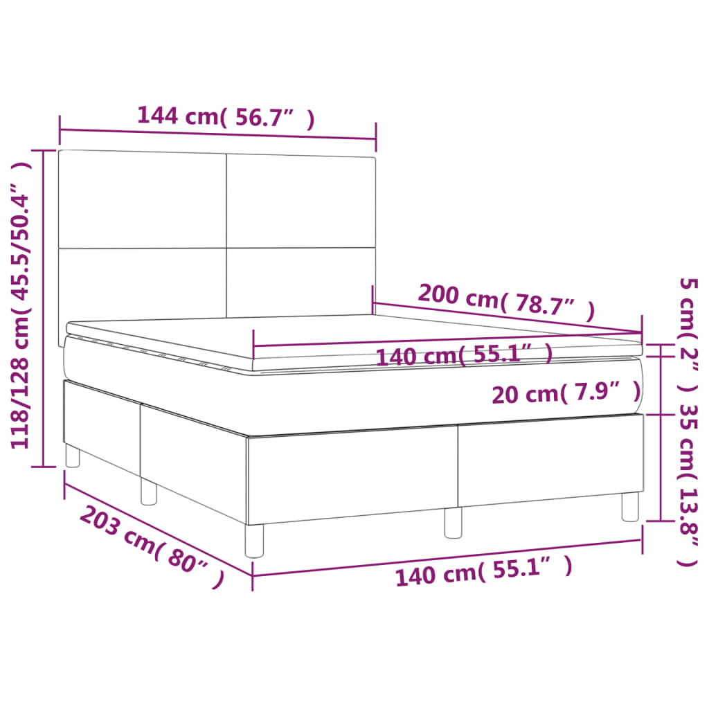 Vidaxl Letto Continentale Con Materasso E LED, Velluto Grigio, 140X200Cm