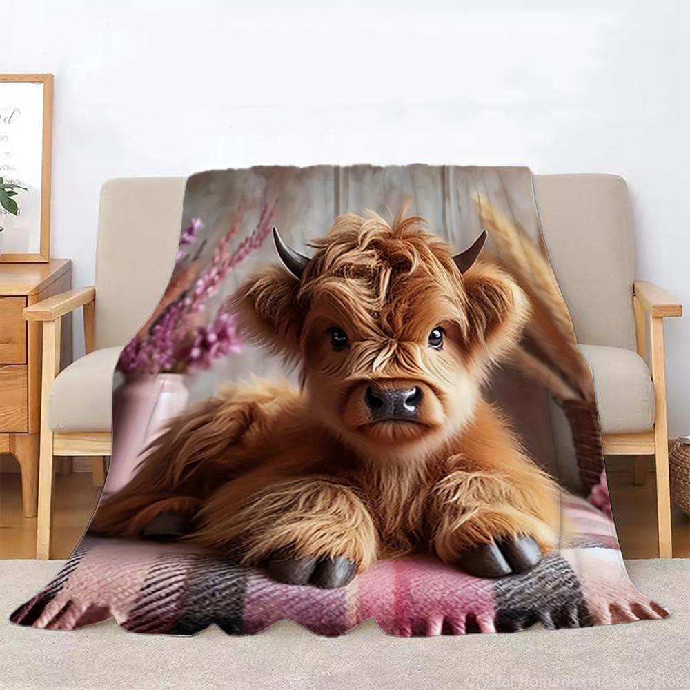 Flannel Throw Blanket Highland Mini Cow HD Digital Print,suitable for sofas,beds,offices,travel,camping chairs,warm blanket Gift