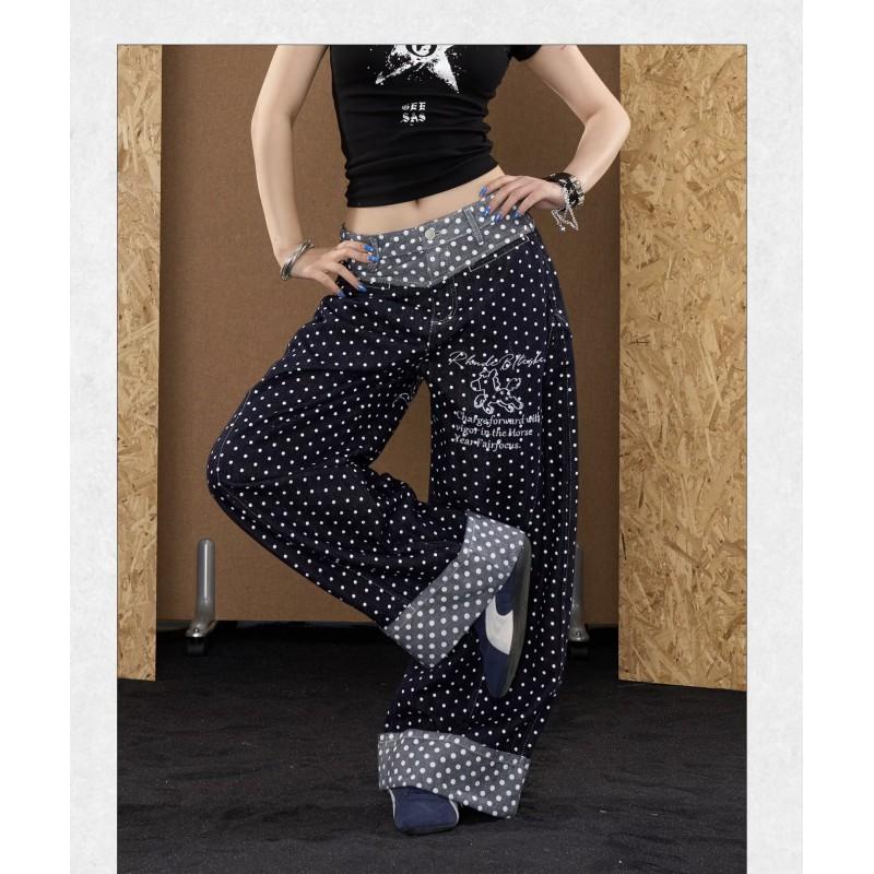 American Style Polka Dot Embroidered Wide Leg Jeans Men Women Casual All-match Long Pants