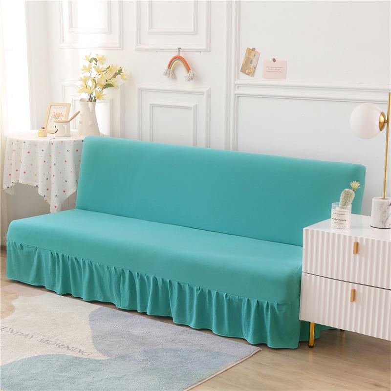 Solid Color Universal Sofa Bed Cover with Skirt - Modern, Simple, Armless Design