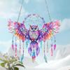 Colorful Owl Wind Chimes Acrylic Owl Dream Catcher with Feather Tassel Hanging Painting for Home Window Corridor Decorations