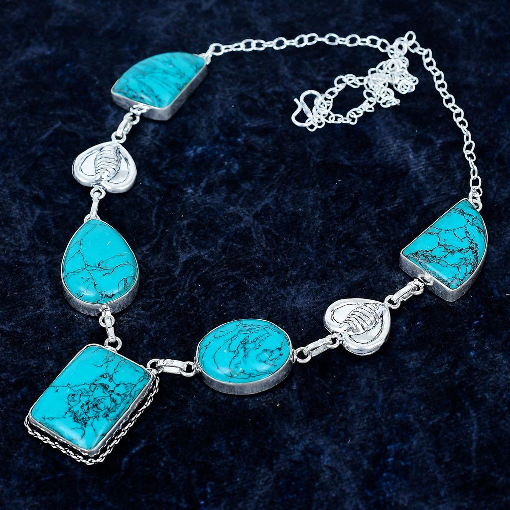 Gioielli Collana in Argento Sterling 925 con Pietra Preziosa Turchese Santa Rosa 18" MM-3492