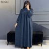 ZANZEA Vestido Casual de Manga Larga de Color Sólido con Cuello Alto para Mujer