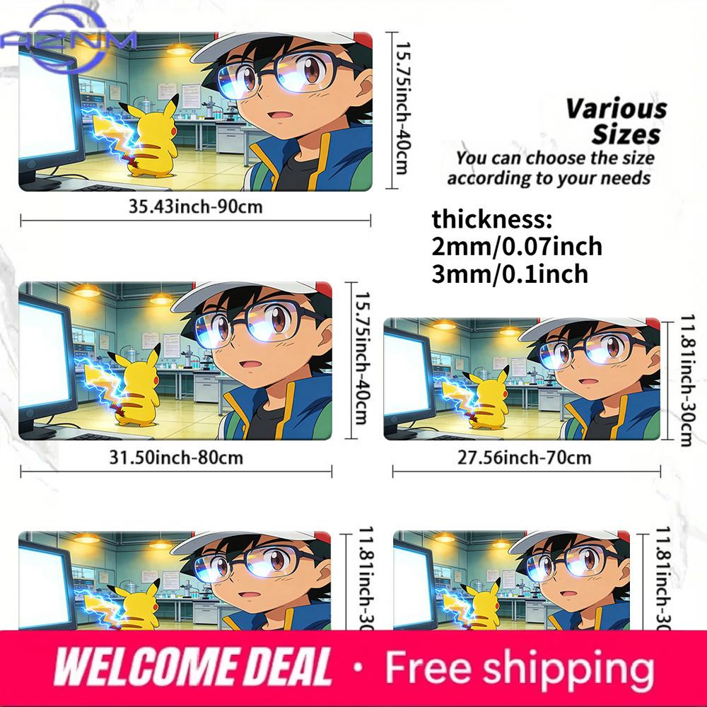 Pokemon Ash with Glasses Pikachu Gaming Mouse Pad NonSlip Desk Mat 30x80x0.2cm