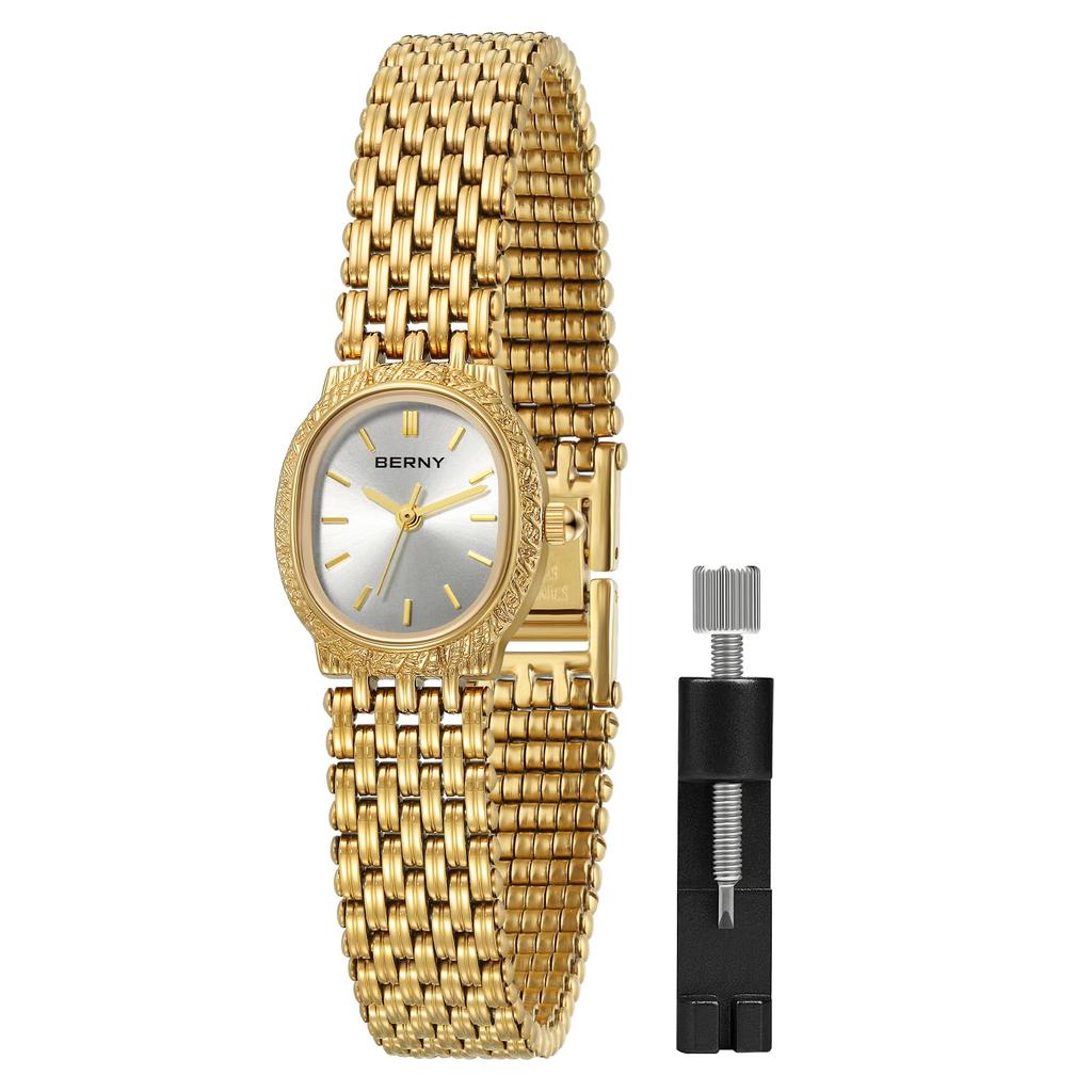 BERNY Ladies Watch Ladies Watch Gold Ladies Watch Watch Ladies Quartz Small Oval 3ATM Water Comes with Convenient Adjustment Japanese Movement Women's