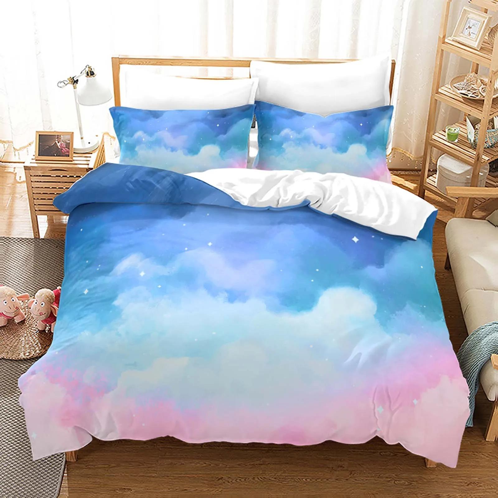 

Comforter Rainbow Gradient Cloud Colorful Print Bedding Set For Girls Women Bedroom Decorative Comforter (quilt)-EU Single(135*200cm)3pcs