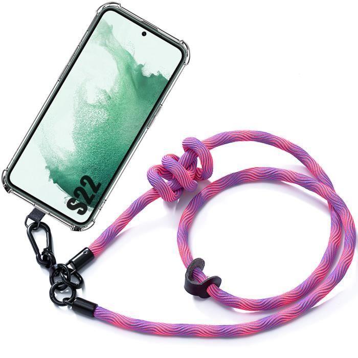 Protective Case - BOOLING - Samsung Galaxy S22 - Transparent-Pink - Shockproof - Removable Lanyard