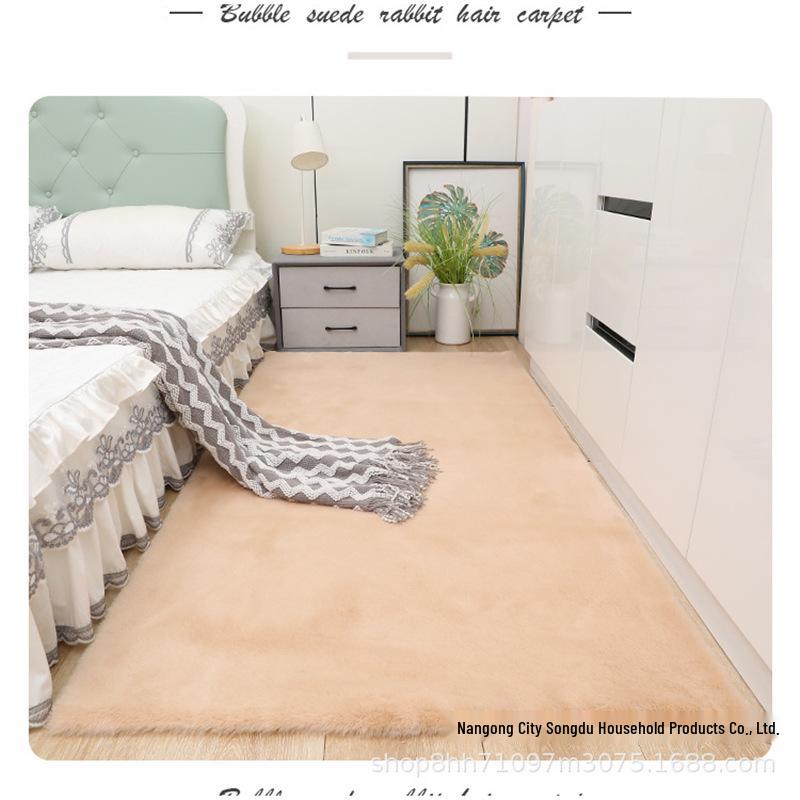 Faux Rabbit Fur Plush Mat: Versatile Floor, Bedside, or Window Sill Carpet with Short Pile.
