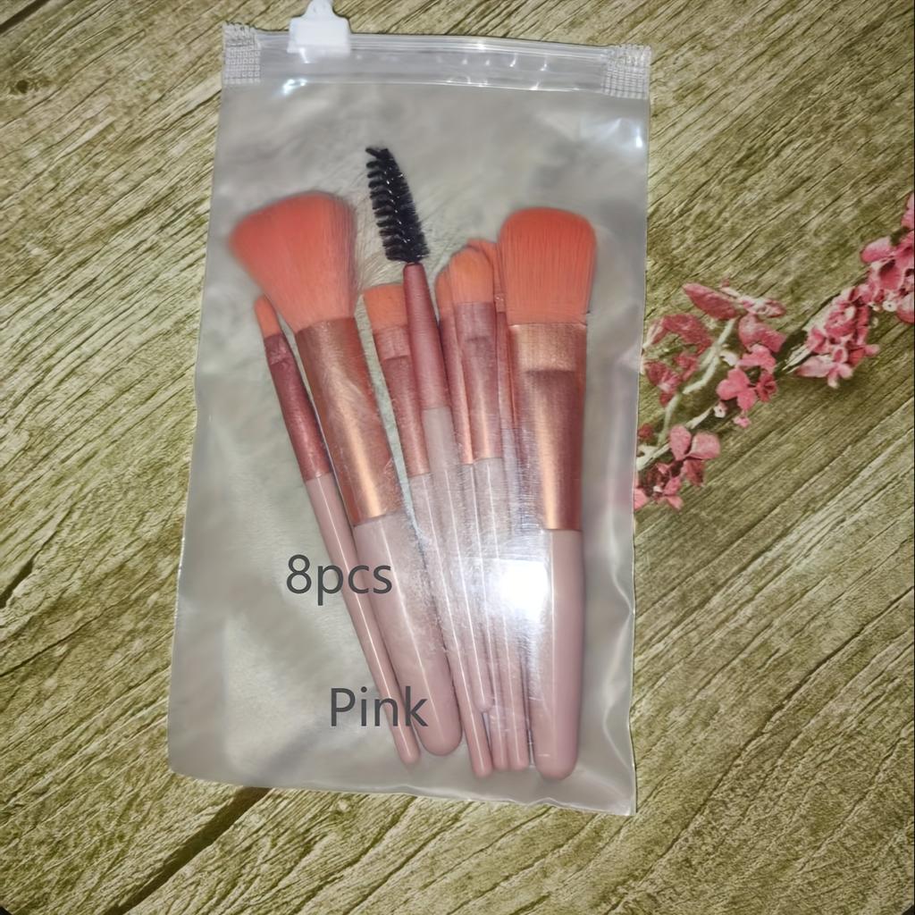 8pcs Portable Makeup Brush Set with Soft Bristles, Mini Beauty Tools, Includes 8 Nylon Makeup Brushes.