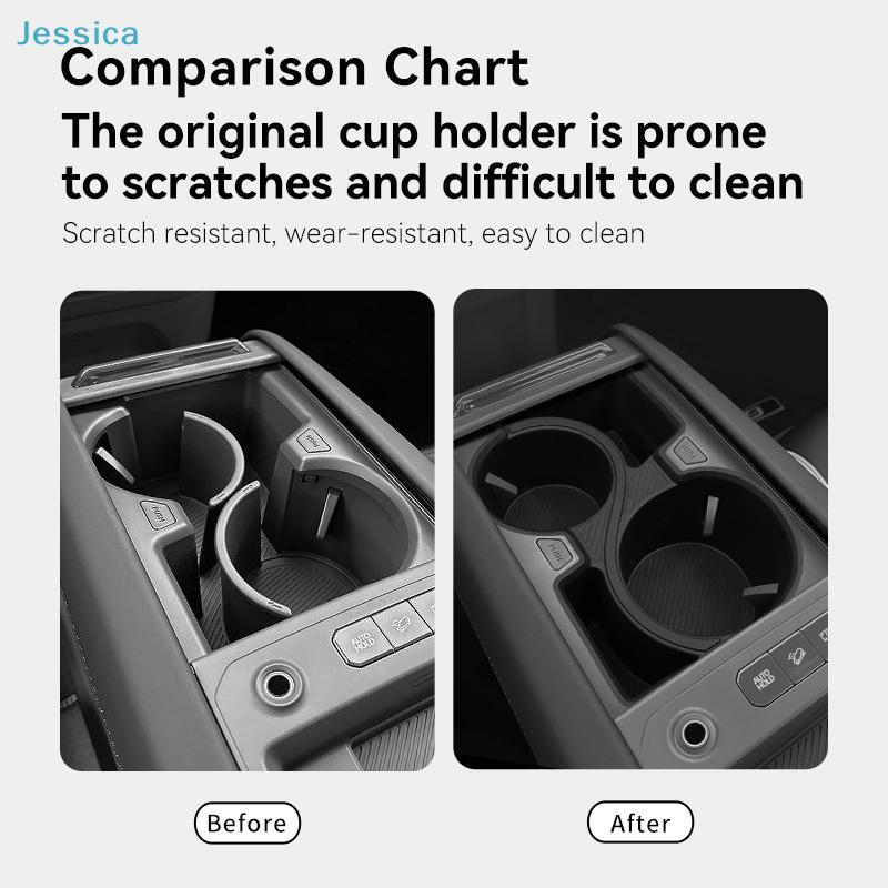Center Console Cup Holder- Car Interior Organizer with Dual Drink Holders & Small Storage Compartment