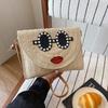Geantă de plajă din paie, handmade, de umăr, crossbody, pentru fete, plic, țesută, de vară, mică, cu pompon de păr, clutch
