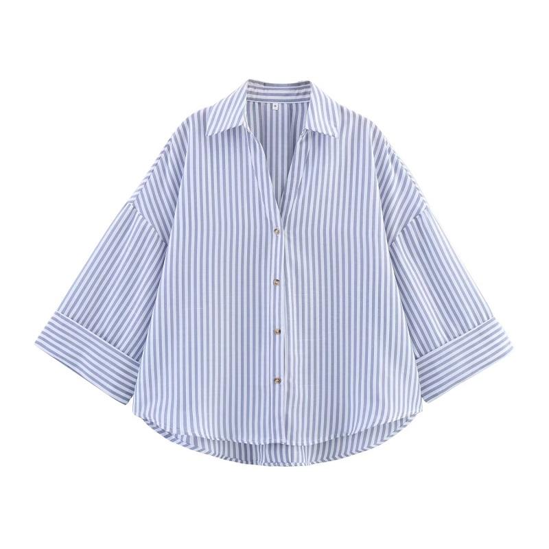 Women's Shirts Striped Oversize Shirts for Women Wide Sleeve Casual Shirts and Blouses Woman White Summer Loose Tops Woman
