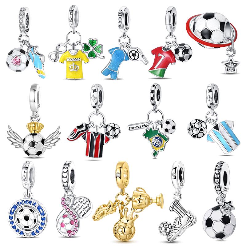 925 Silver Football Jersey Sports Pendant Trophy Charm Beads Fit 925 Original Bracelet DIY Birthday Jewelry