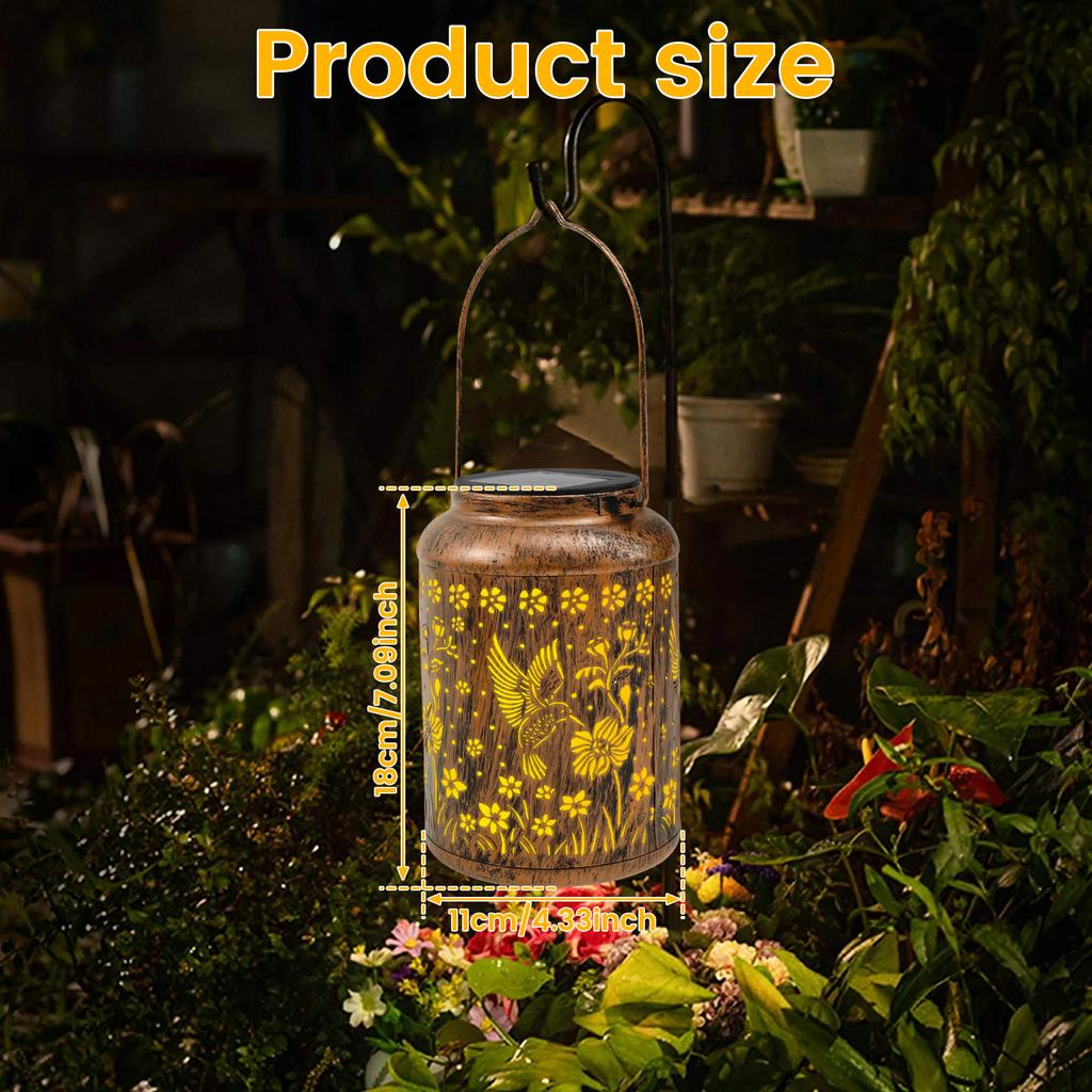 Hanging Solar Lantern Outdoor Waterproof Metal Vintage Hummingbird LED Garden Yard Lawn Pathway Decorative Lights