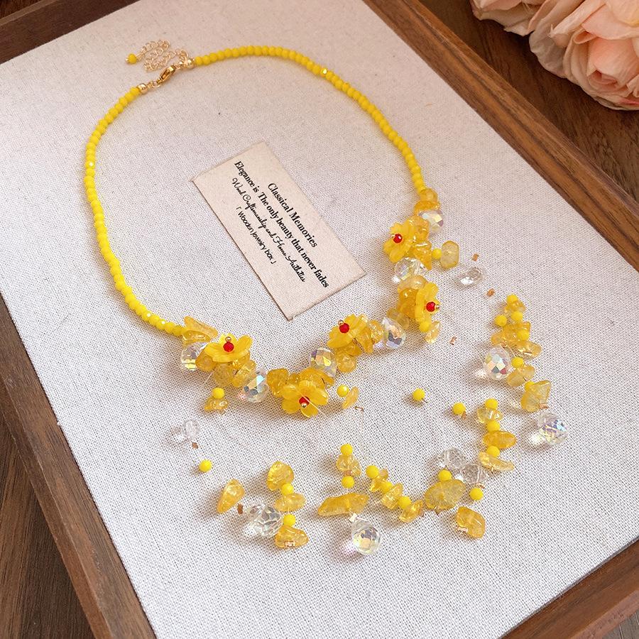 Resin Crystal Beaded Flower Tassel Necklace Sweet Clavicle Chain Jewelry