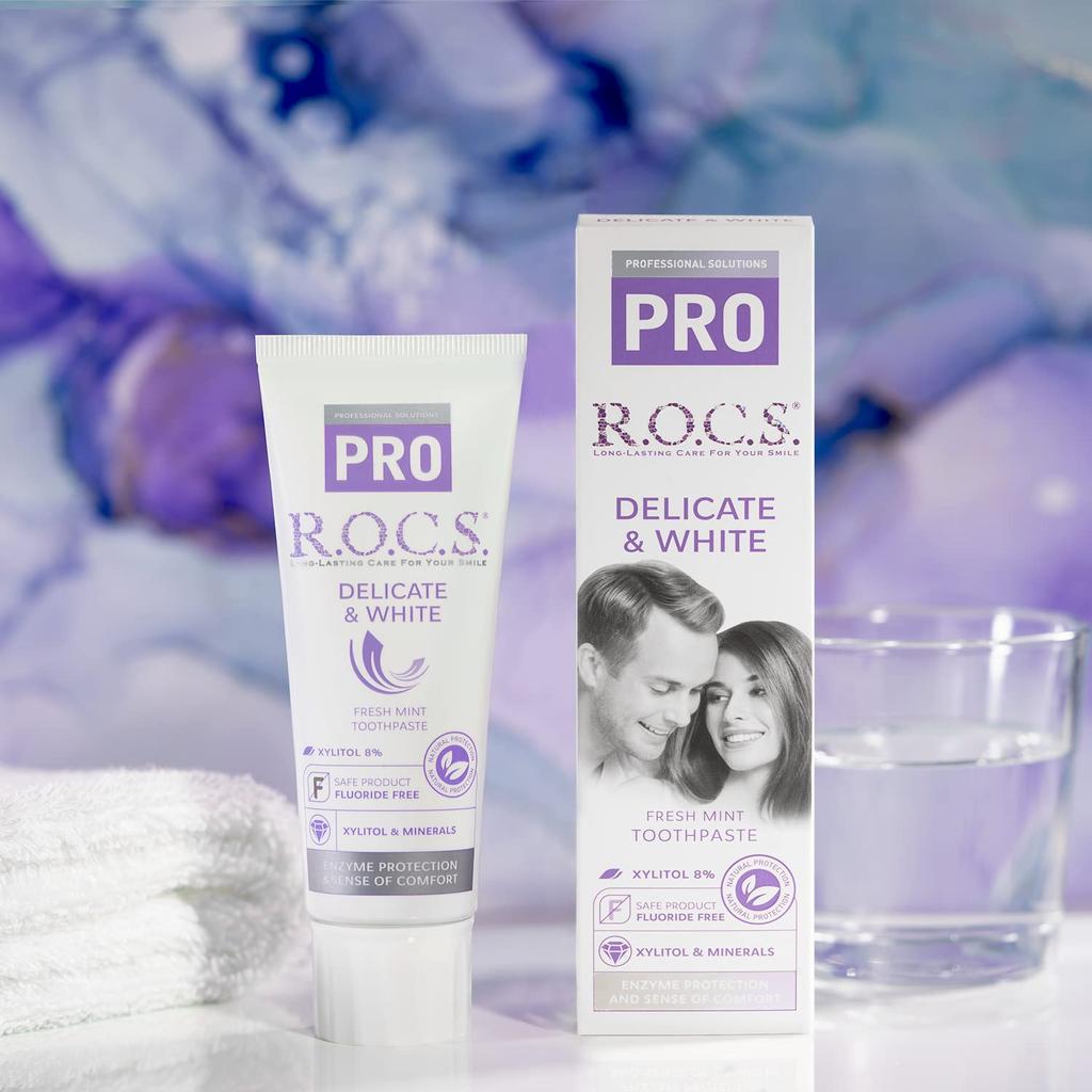 Rocks PRO Delicate White Fresh Mint Whitening Toothpaste with Enzyme 94g R.O.C.S. & [Total Care]