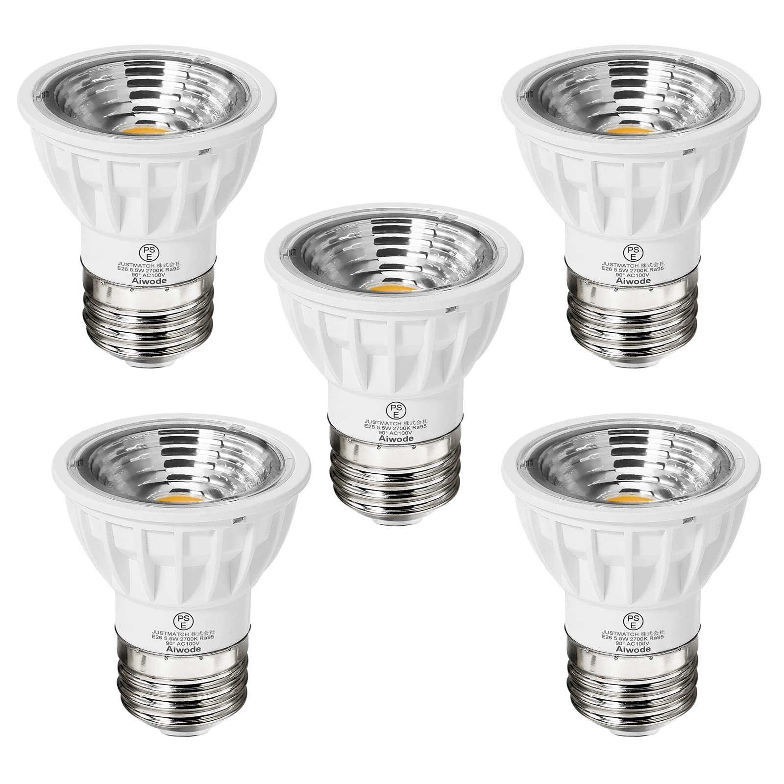 

Aiwode 5.5W LED spotlight bulb with an E26 base, 2700K warm white, insulating material body, equivalent to a 50-60W halogen bulb, outstanding color