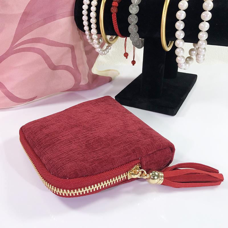 Exquisite Jewelry Storage Bag, Zipper Tassel Jewelry Bag, Satin Fabric Large-Capacity Multi-Layer Dust-Proof Bag