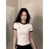 Contrast Embroidered Bow Crop Top Women Casual Striped Print Short Sleeve Slim White T Shirts Casual Streetwear Y2k Tees