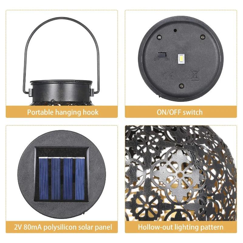 Solar Outdoor Lights Decor for Table Patio Garden Yard Solar Lantern Outdoor Waterproof Hanging Metal Decorative Garden Lights Christmas