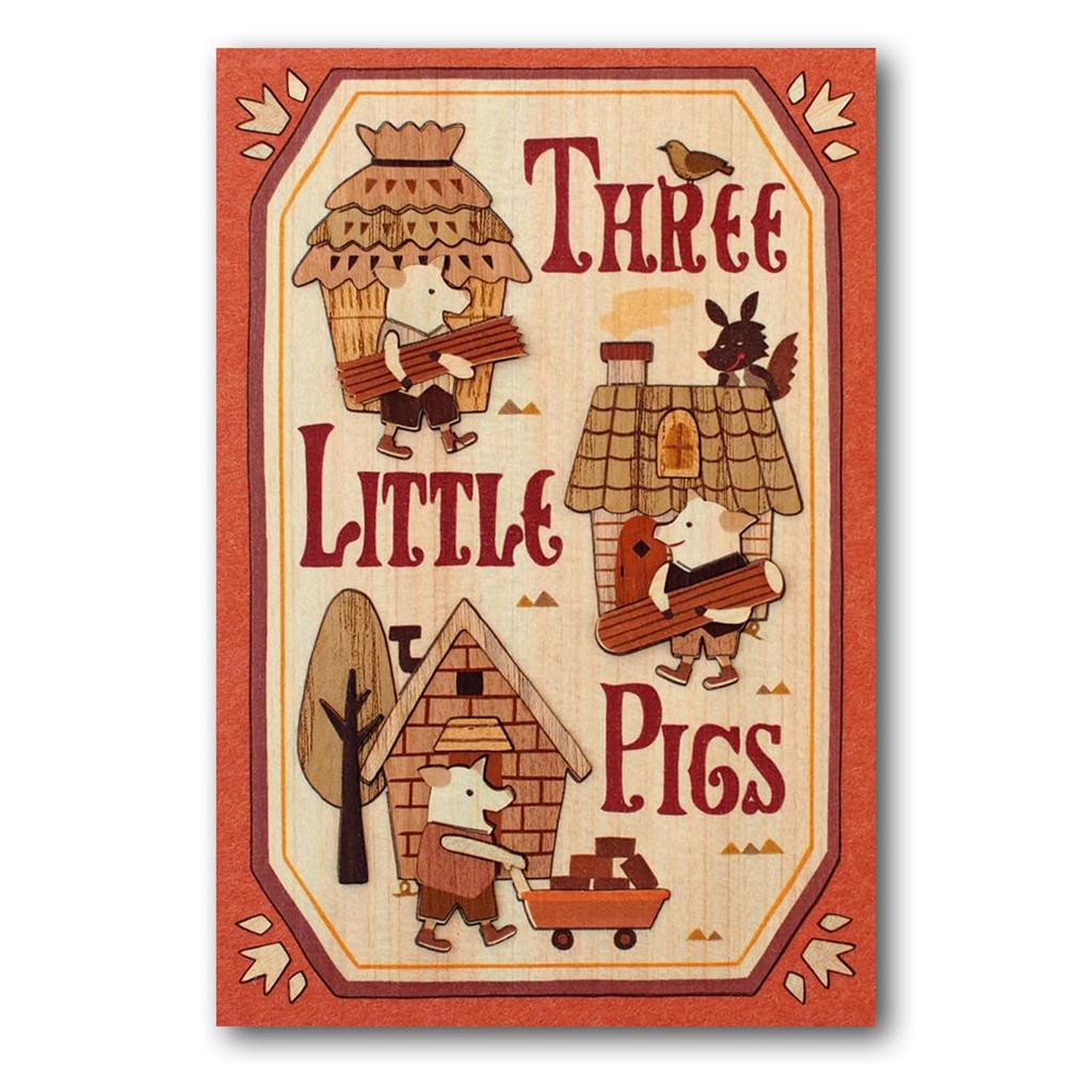 KINOWA "The Three Little Pigs" Wood Collage Original DIY Kit - Fairy Tale (Grimm's Fairy Tale) - Made In Japan