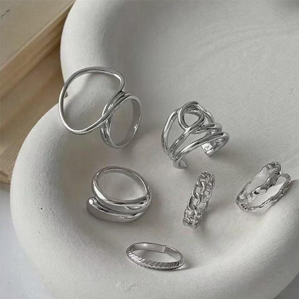 

Geometric Alloy Ring Set For Women With Trendy Line Design For Summer Fashion Accessories срібний