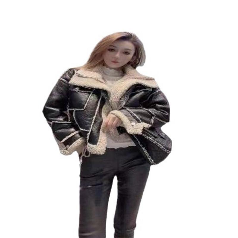 Fur Integrated Lamb Wool Short Coat Winter New Fashion Zipper Stand-up Collar Locomotive Jacket Top Tide