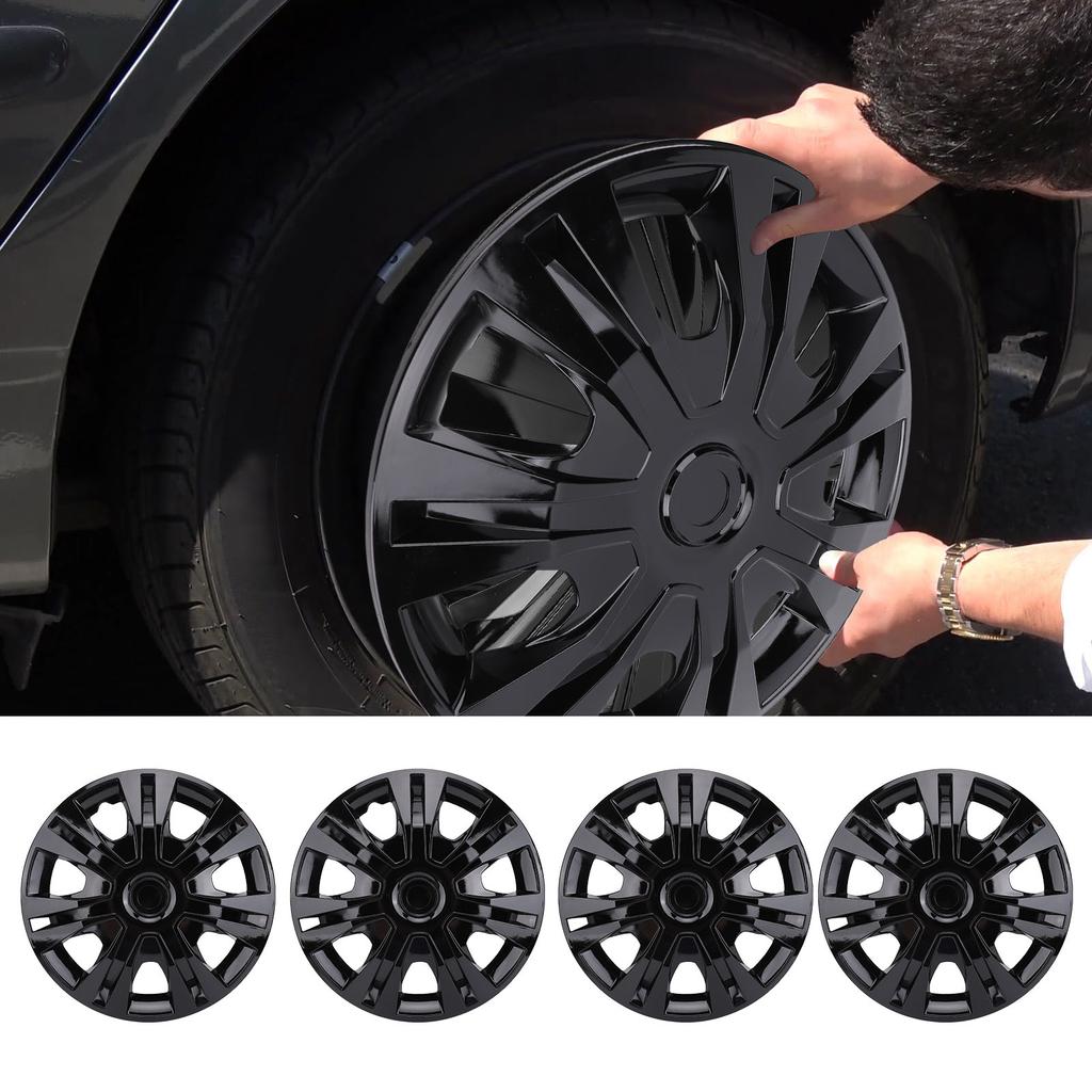 4PCS Hubcap Wheel Cover Replacement R16 Hub Caps Snap On 16 Inch Universal Wheel Rim Cover for Cars Trucks SUVs Black