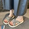 2025 new cross non-slip one-word beach sandals for women's high-end sense of national style thick-bottomed cool slippers for women's summer wear