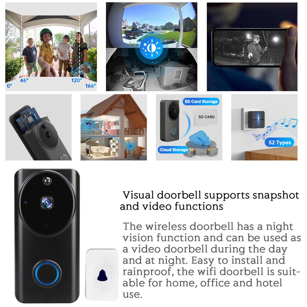 Visual Doorbell WiFi Wireless Smart Door Bell Phone Remote Video Home Alarm Door Chime, Bell with Receiver
