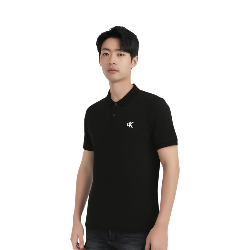 Calvin Klein Solid Color Letter Print Short Sleeve Polo Shirt Men Tops Space-Black J323202-BEH