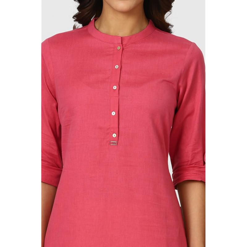 W for Woman Pink Solid Cotton Blend Straight Kurta (Size: 2XL)-24ONW12285-222987