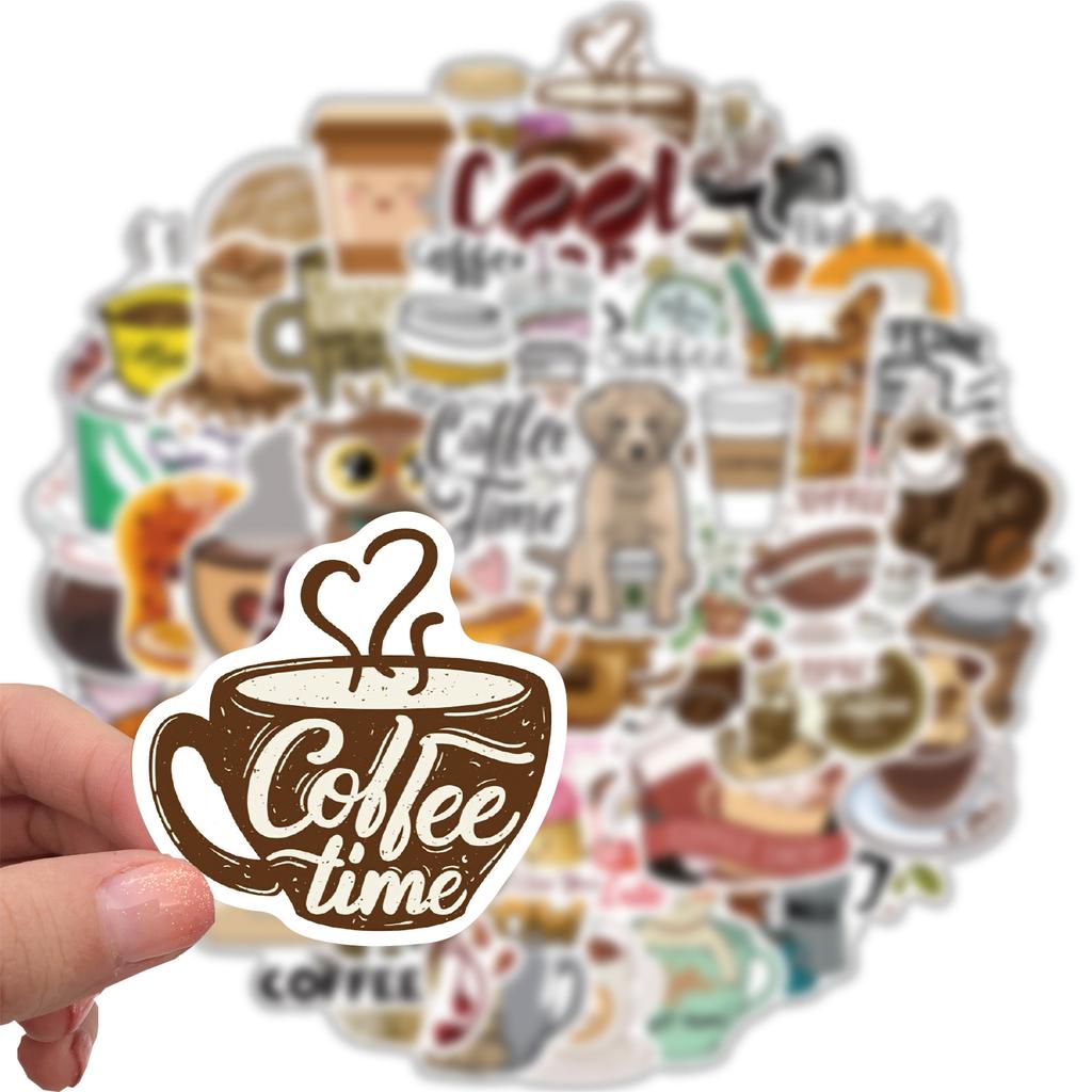 50 Cartoon Coffee Doodle Stickers Suitcase Motorcycle Laptop Waterproof Stickers