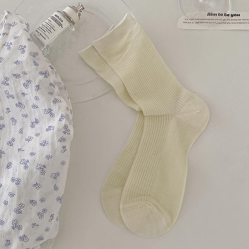 Summer Socks Women 76% Lyocell Silk Thin Breathable Solid Color Long Socks Korean Style Casual Streetwear Middle Tube Socks Sox