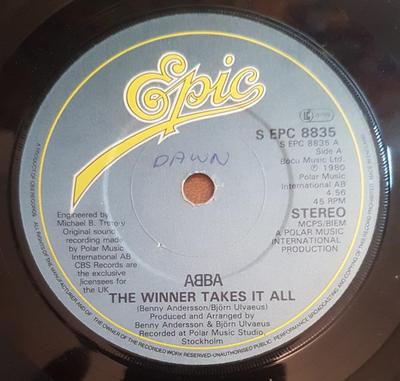 Disque 7 pouces ABBA - The Winner Takes It All SEPC8835 Epic 1980 Royaume-Uni Pop Occasion